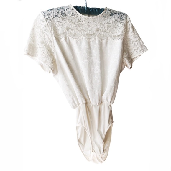 Marks & Spencer Tops - Bodysuit Short Sleeve Cream Satin and Lace Marks & Spencer Size 14/Large